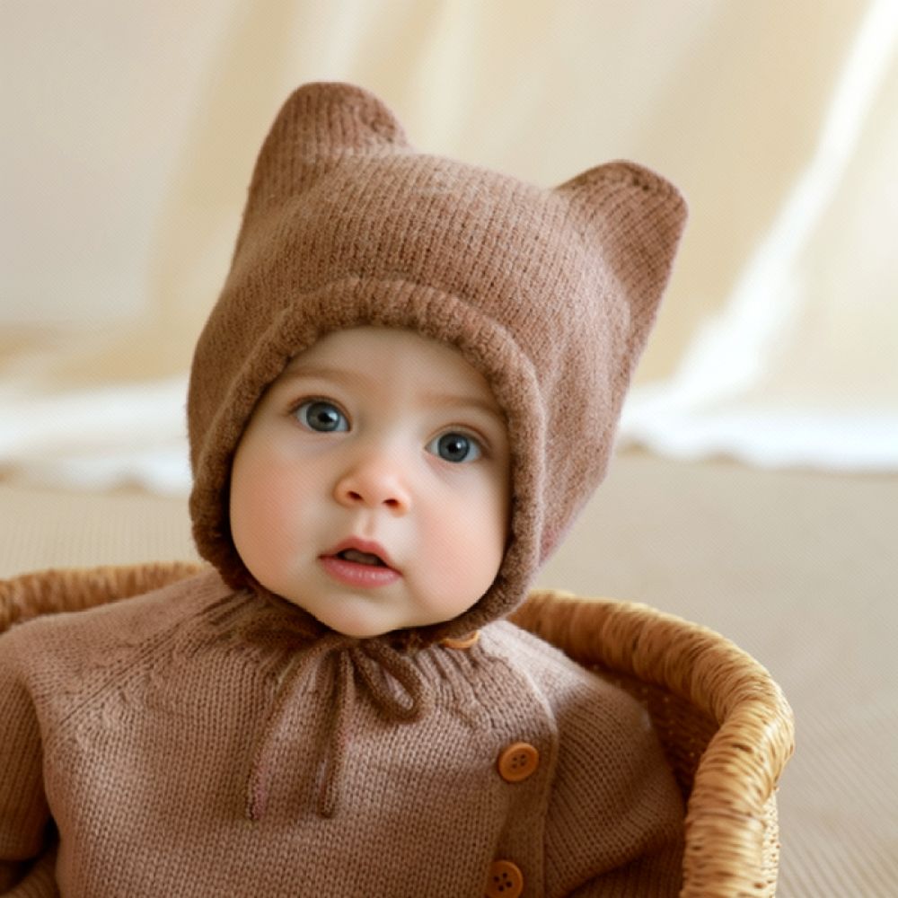 Infant Beanie Hat With Ears - قبعة شتوية محبوكة للأطفال، توفر الدفء